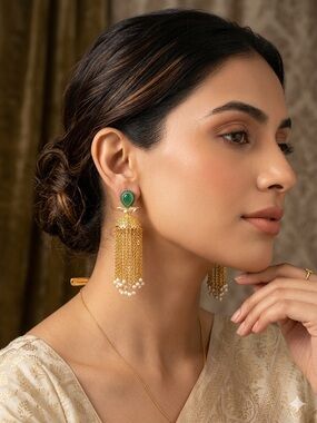 NIP Royal Emerald Green & Gold Kashmiri Jhumka Pearl earrings